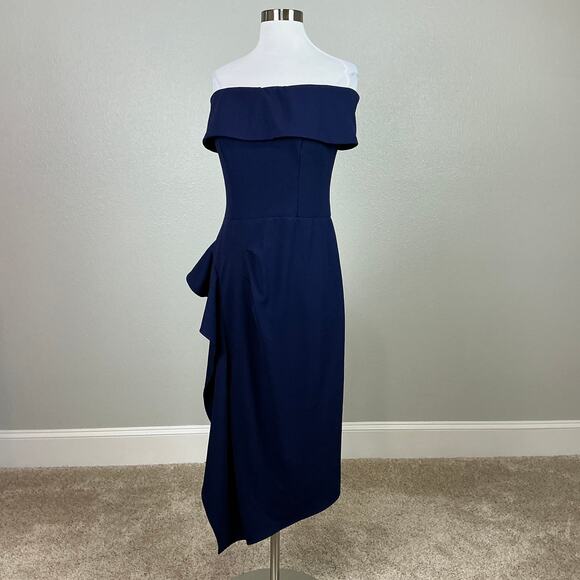 Betsy & Adam Off the Shoulder Ruffled Sheath Party Cocktail Dress Size 10 Blue - Picture 3 of 11